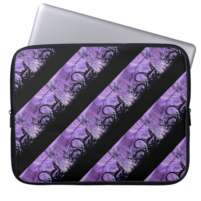 Svarta och Lila Mönster Laptop sleeve (Framsidan)