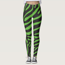 Svarta och Lime Green Zebra tryck Leggings