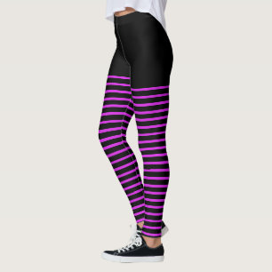 Svarta och ljusa Rosa Rand Mönster strimlad Leggings