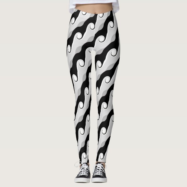 Svarta och ljust grå abstrakta vågor leggings (Framsida)