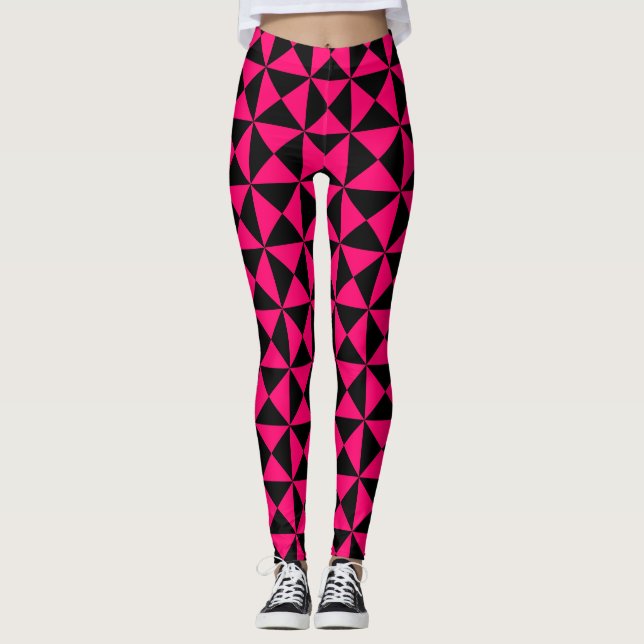 Svarta och marongeometriska Struktur Mönster Leggings (Framsida)