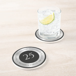 Svarta och metalliska silver 25:e bröllop-årsdagen underlägg