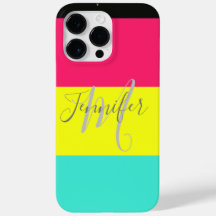 Svarta och Neon Färg Block Rand Monogram Namn