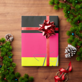 Svarta och Neon Färg Block Rand Monogram Namn Presentpapper