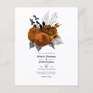 Svarta och Orange Blommigt Gothic Bröllop Flygblad