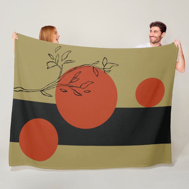 svarta och orange cirklar geometriskt mönster fleecefilt (På plats)
