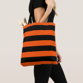 Svarta och orange halloween-ränder tygkasse