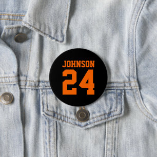Svarta och Orange Idrottsman Namn Jersey Number Knapp