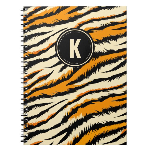Svarta och orange tiger randiga monogram anteckningsbok (Framsidan)