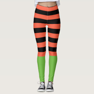 Svarta och orangea ränder grön botten rolig Hallow Leggings