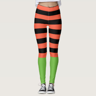 Svarta och orangea ränder grön botten rolig Hallow Leggings