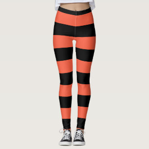 Svarta och orangea randiga festliga Halloween Leggings