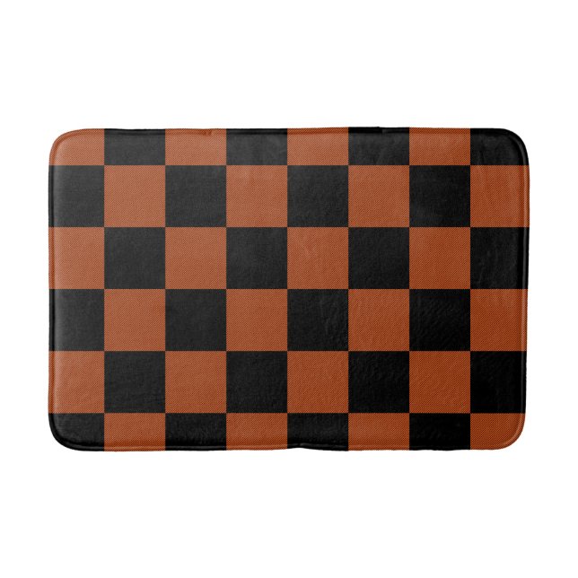 Svarta och orangea rutiga rutor Buffalo Plaid Badrumsmatta (Framsidan)