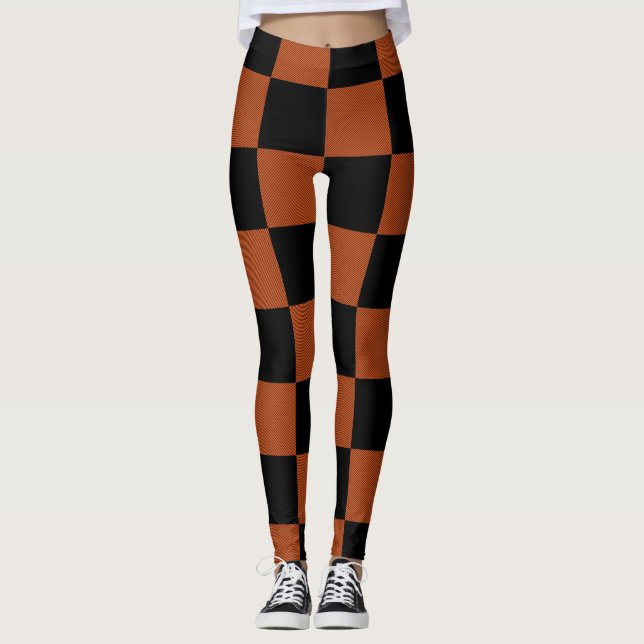 Svarta och orangea rutiga rutor Buffalo Plaid Leggings (Framsida)