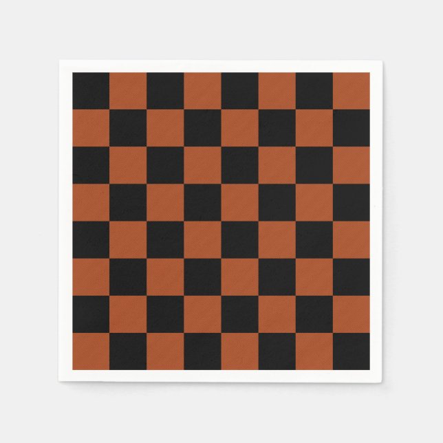 Svarta och orangea rutiga rutor Buffalo Plaid Pappersservett (Framsidan)