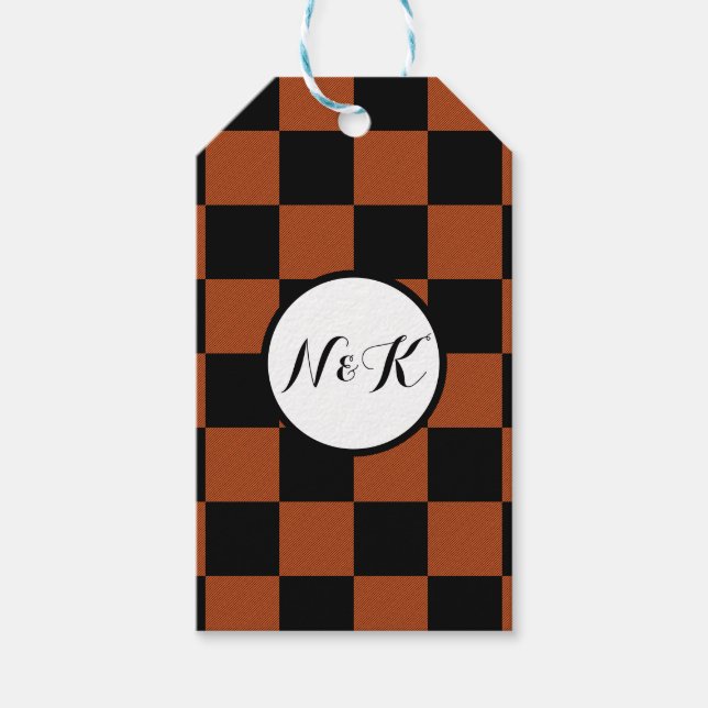 Svarta och orangea rutiga rutor Buffalo Plaid Presentetikett (Framsidan)