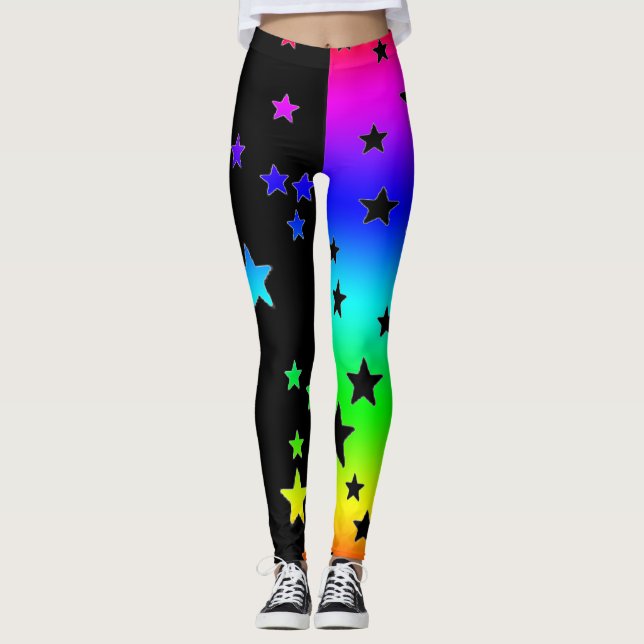 Svarta och regnbågsstjärna Leggings (Framsida)