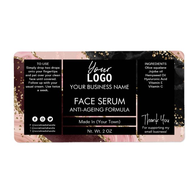 Svarta och Ro Guld agate Ansikte och håroljesummi Fraktsedel (Framsidan)