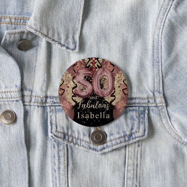 Svarta och Ro Guld Glitter 50:e födelsedagen Knapp (In Situ)