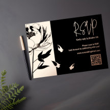 Svarta och Ro Guld Peony QR-kod Bröllop OSA