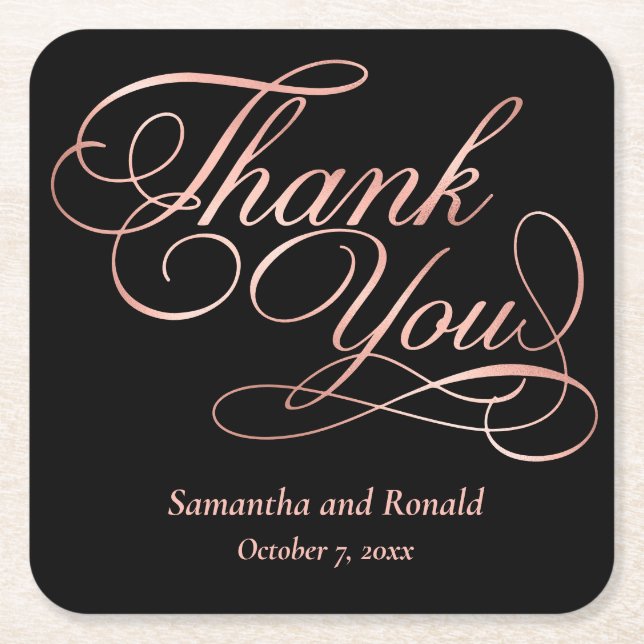 Svarta och Ro Guld-Tack, Bröllop Underlägg Papper Kvadrat (Framsidan)