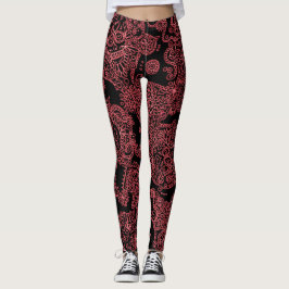Svarta och röda kvinnliga skallkolleggs leggings