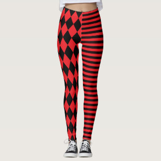 Svarta och röda ränder och diamantclown leggings