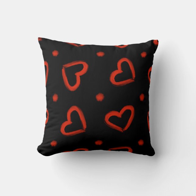 Svarta och röda Valentines day-örter Mönster Kudde (Framsida)