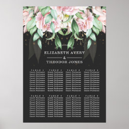 Svarta och Rosa Blommigt Bröllop Elegant Poster