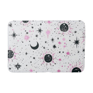 Svarta och Rosa Celestial Sol Måne Stars Badrumsmatta