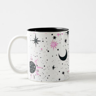 Svarta och Rosa Celestial Sol Måne Stars Två-Tonad Mugg