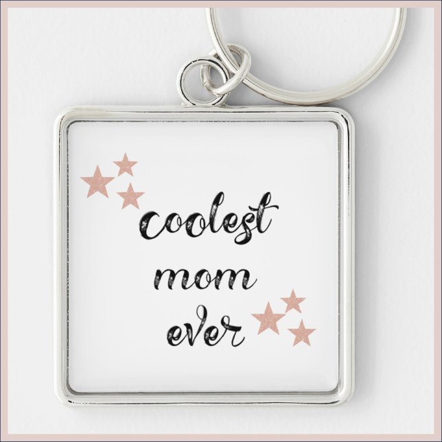 Svarta och Rosa Coolest Mamma någonsin Fyrkantig Silverfärgad Nyckelring (Skapare uppladdad)