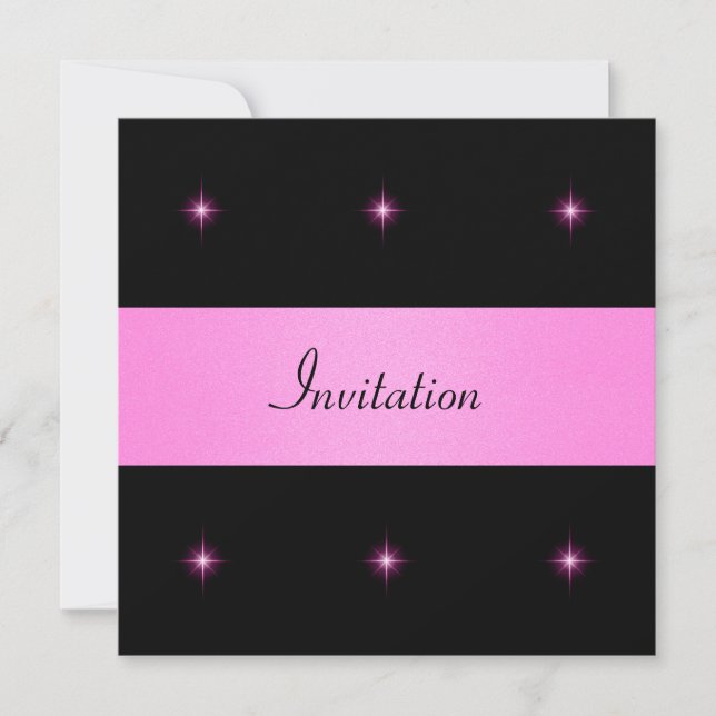 Svarta och Rosa Fuschia Stars Speciellare händelse Inbjudningar (Framsida)