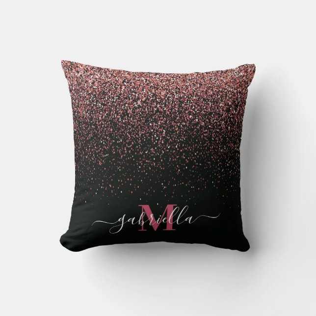 Svarta och Rosa Glitter Kudde (Framsida)