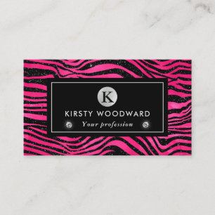 Svarta och rosa glitter tiger randigt mönster visitkort