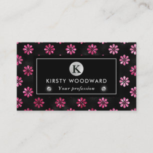 Svarta och rosa glitterblommor Glam-mönster Visitkort