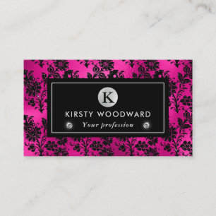 Svarta och rosa glitterblommor Glam-mönster Visitkort