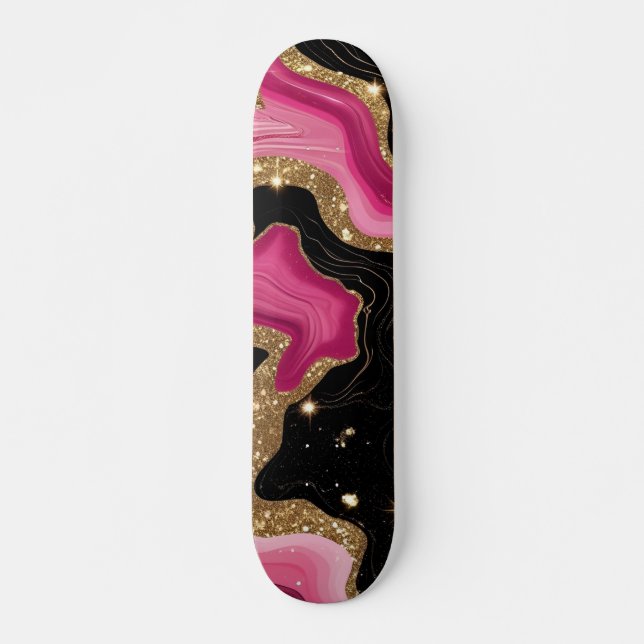 Svarta och rosa Guld Agate Mini Skateboard Bräda 18,5 Cm (Framsida)