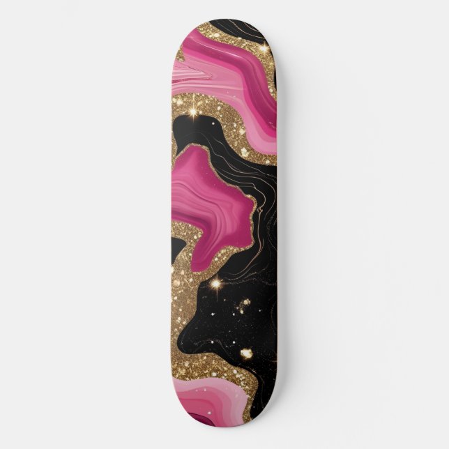 Svarta och rosa Guld Agate Mini Skateboard Bräda 18,5 Cm (Framsida)
