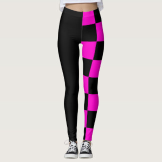 Svarta och Rosa Halva Checkerna Leggings