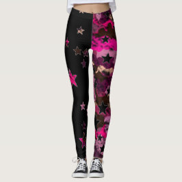 Svarta och rosa kamouflage stjärnbyxor leggings