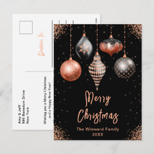Svarta och Roséguld Ornament Merry Christmas Helg Vykort