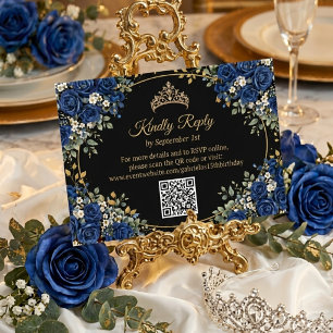 Svarta och Royalblå Rosor Guld Quinceañera  OSA Kort