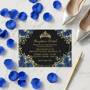 Svarta och Royalblå Rosor Guld Quinceañera Tilläggskort