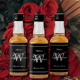 Svarta och Silver Elegant Monogram Chic Bröllop Mi Spritflaskor Etikett