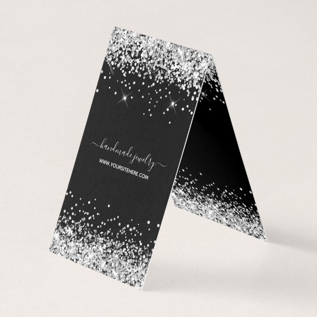 Svarta och silver glitter halsbandsvisningskort kort (Framsida)