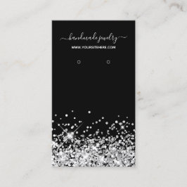 Svarta och Silver Glitter Namnteckning Visning för Visitkort