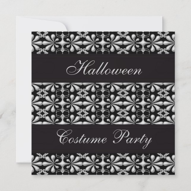 Svarta och Silver Gothic Elegance Halloween fest Inbjudningar (Framsida)