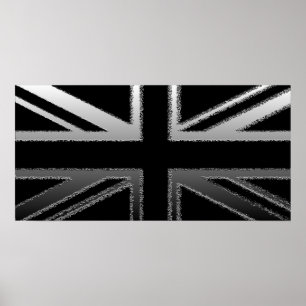 Svarta och Silver Grått Union Jack Flagga Poster
