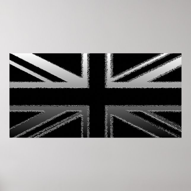 Svarta och Silver Grått Union Jack Flagga Poster (Framsidan)